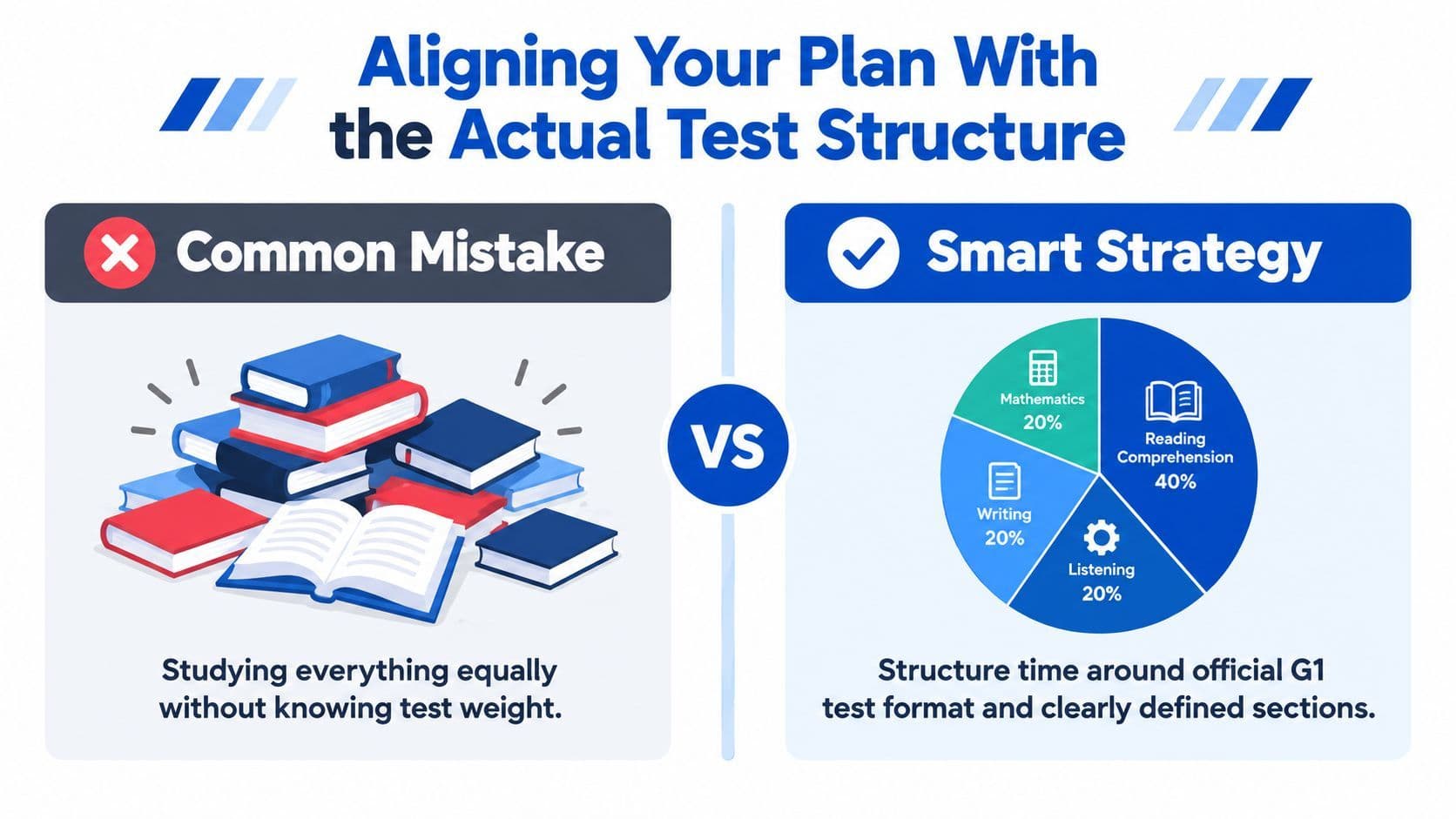 An infographic comparing the common mistake of unfocused studying with the smart strategy of aligning study plans.