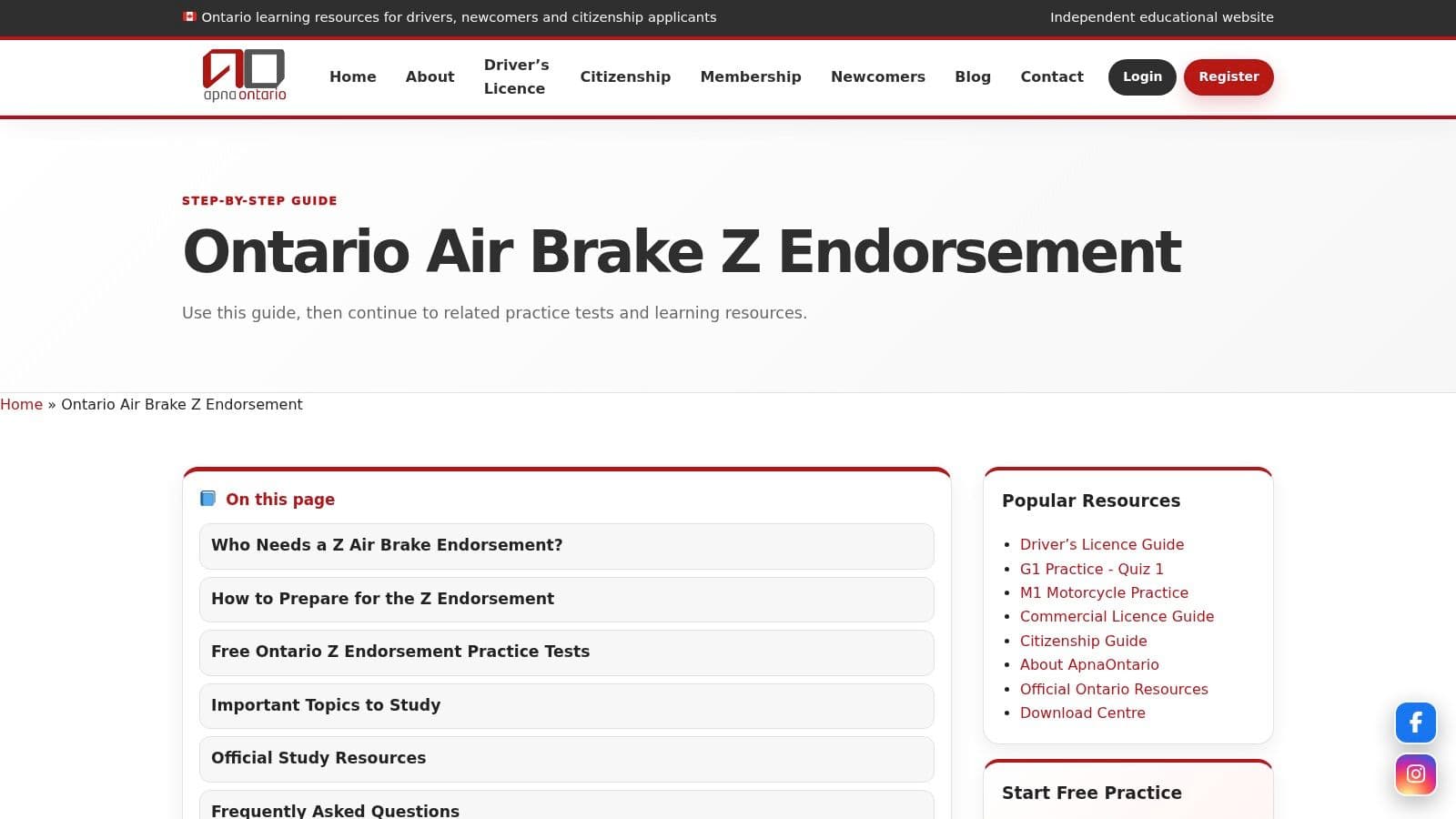 ApnaOntario, Ontario Z air brake endorsement guide