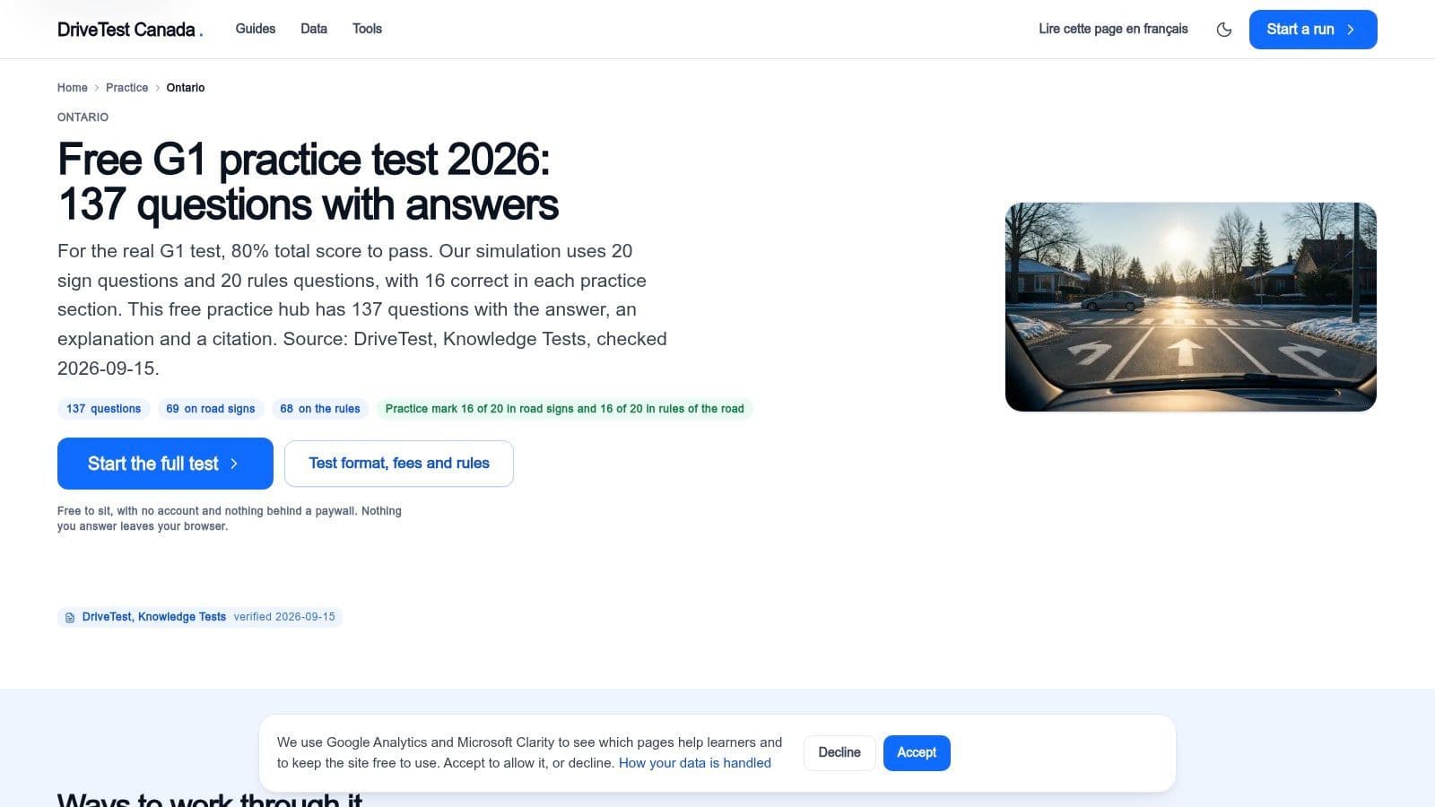 DriveTestCanada.com, Ontario G1 Section (137 Qs)