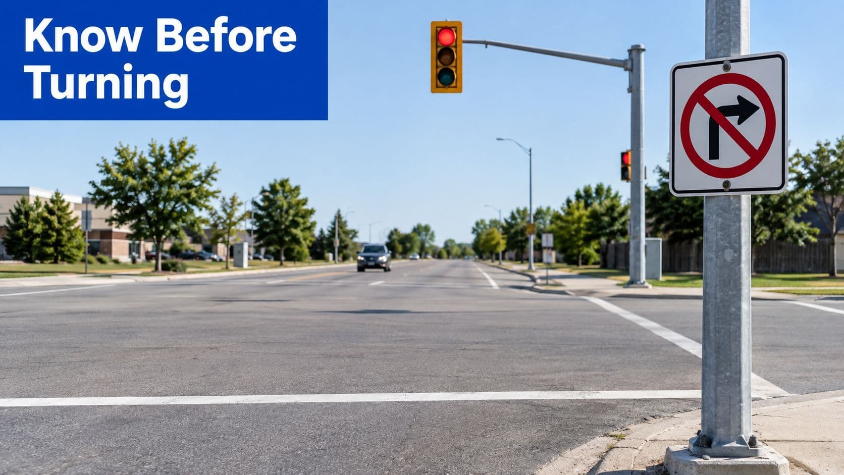 A no right turn on red sign posted at an intersection with traffic lights in Ontario.