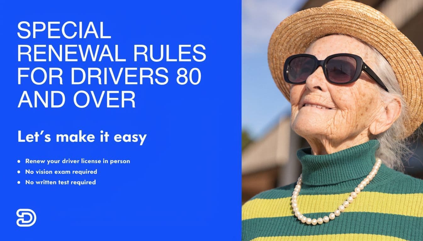An elderly woman wearing a hat and sunglasses, representing special driver license renewal rules for seniors.
